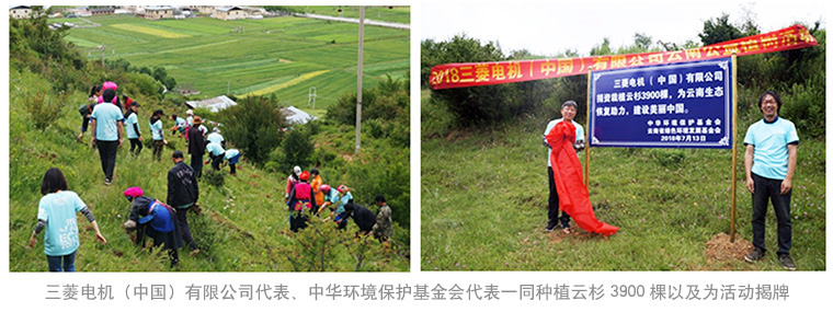 永利集团304登录电机(中国)有限公司代表、中华环境保护基金会代表一同种植云杉3900棵以及为活动揭牌